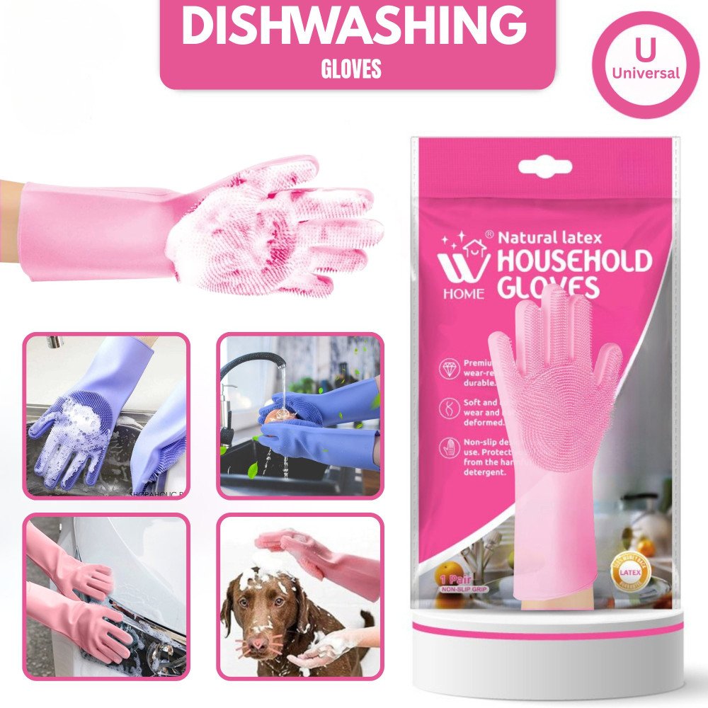 Magic Silicone Dishwashing Gloves with Built-in Scrubber