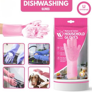 Magic Silicone Dishwashing Gloves with Built-in Scrubber