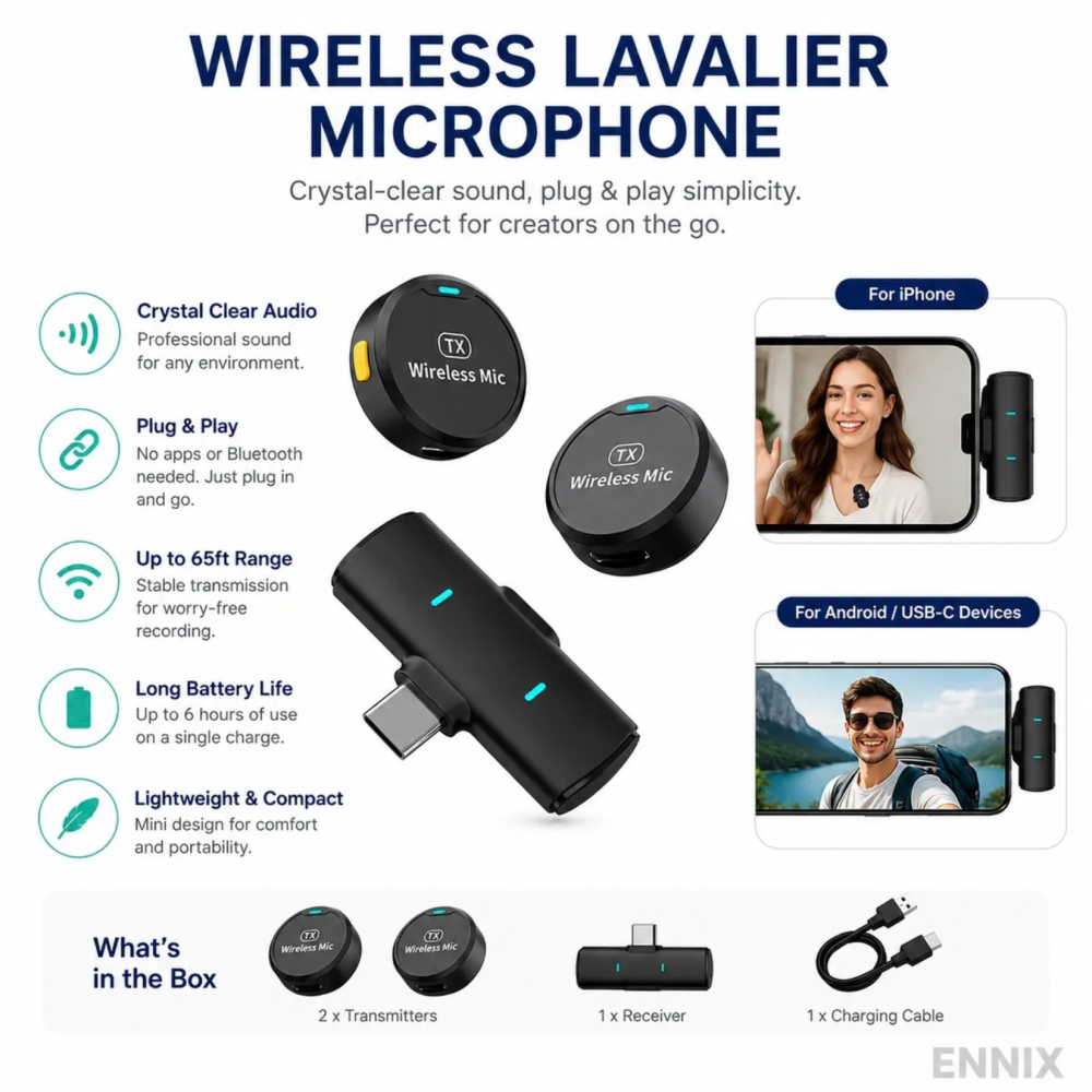 J6 2.4G Wireless Dual Lapel Lavalier Microphone HD Mic with Charging Box