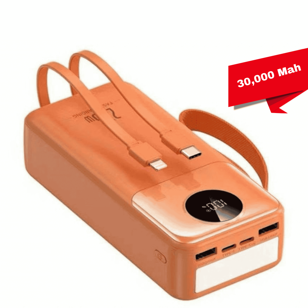 Power Bank 30000mAh with Built-in Fast Charging Cable | PD 22.5W High Capacity Portable Power Bank for Travel