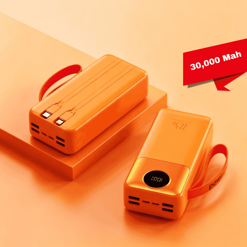 Power Bank 30000mAh with Built-in Fast Charging Cable | PD 22.5W High Capacity Portable Power Bank for Travel