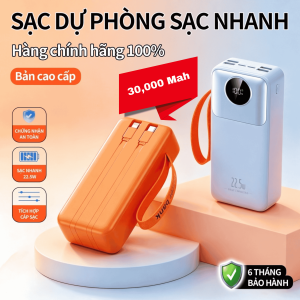 Power Bank 30000mAh with Built-in Fast Charging Cable | PD 22.5W High Capacity Portable Power Bank for Travel